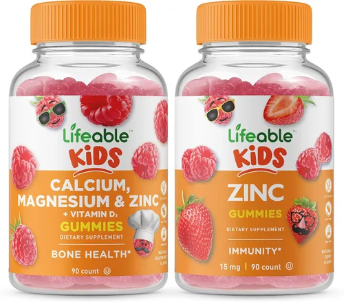 Lifeable Paquete de gomitas de calcio y magnesio y zinc para niños, gran sabor, suplemento vitamínico, sin gluten, sin OMG, gomita masticable