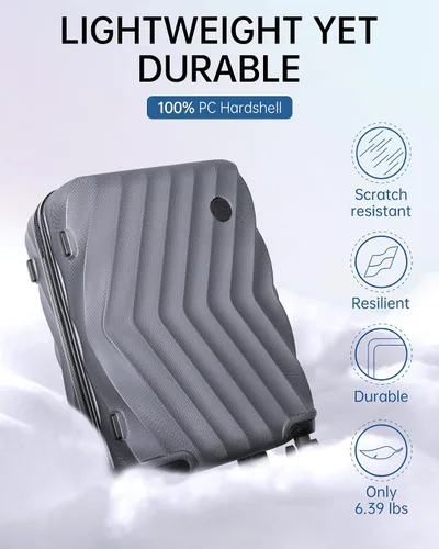 Miniatura 3 de BAGSMART Equipaje de viaje para equipaje de mano, Gris Carbón, Equipaje de mano rígido con ruedas giratorias