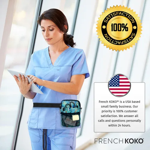 Miniatura 6 de French KOKO Riñonera para enfermera médica, Mármol Teal, Vertical