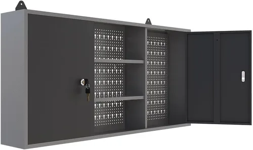 Miniatura 9 de JZD Gabinete de almacenamiento montado en la pared de acero, gabinetes de herramientas colgantes de metal, para taller de garaje, negro y gris