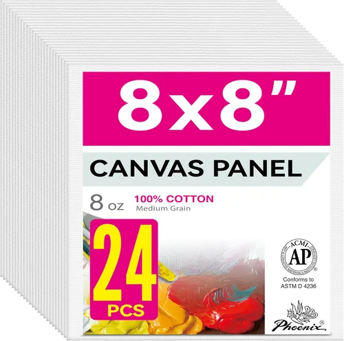 Miniatura 17 de PHOENIX - Juego de 12 paneles de lienzo de algodón con triple imprimación para pintura al óleo y acrílica Blanco