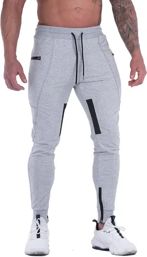 FIRSTGYM Pantalones deportivos para hombre, ajustados, para entrenamiento, malla en el muslo, con bolsillos con cremallera