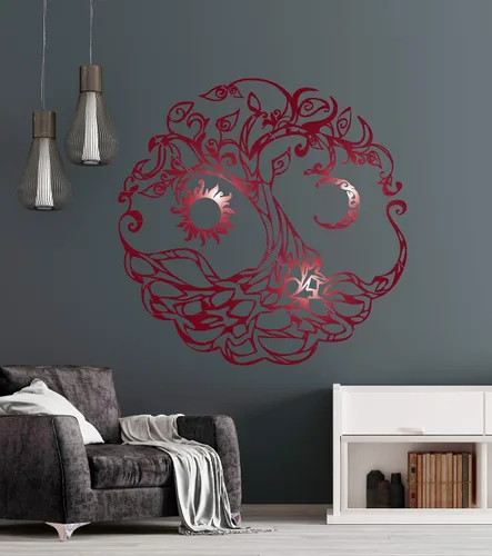 Miniatura 4 de Vinilo decorativo para pared, árbol de la vida, símbolo celta, luna, sol, día, noche, raíces, decoración grande (722ig) (negro, S 11 x 11 pulgadas)
