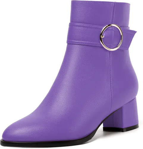 Miniatura 12 de NUMALEO Botas de tobillo de mujer con cremallera mate, puntera redonda, para fiesta, con tacón bajo grueso sólido, 5 cm