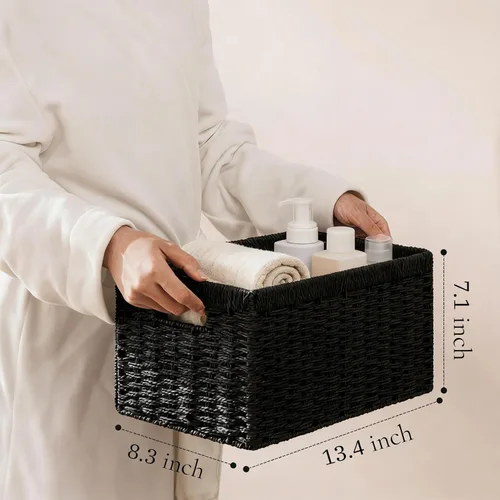 Miniatura 4 de joybest Cestas de mimbre negro para estantes, 13.4 pulgadas de largo x 8.3 pulgadas de ancho x 7.1 pulgadas de alto, cestas de almacenamiento