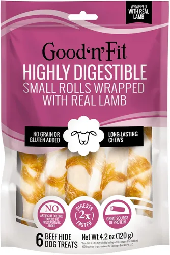 Miniatura 20 de Good 'n' Fit Twist Sticks hechos con cordero real, 15 unidades, trata a tu perro con masticables de cuero crudo de larga duración y altamente