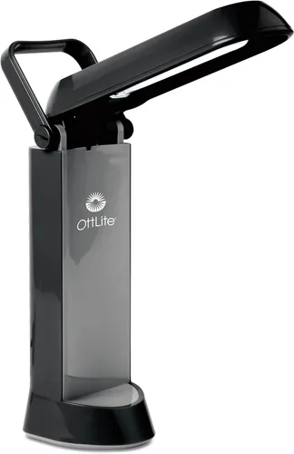 OttLite Lámpara de Tarea Plegable, Negro – Pantalla Multi-Posición, Diseño Plegable, Mango Portátil, Bajo Calor, Iluminación de Bajo Resplandor, Se