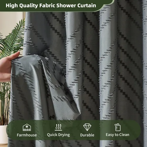 Miniatura 8 de Siiluminisoy Cortina de ducha gris para baño de tela bohemia, cortina de ducha de tela con textura de chevrón tufted elegante, cortinas de ducha