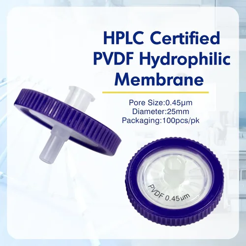 Miniatura 2 de Filtros de jeringa PVDF Filtración hidrofílica 0.45um micrones Tamaño de poro 0.984 in Diámetro de membrana Disco de membrana PVDF de laboratorio