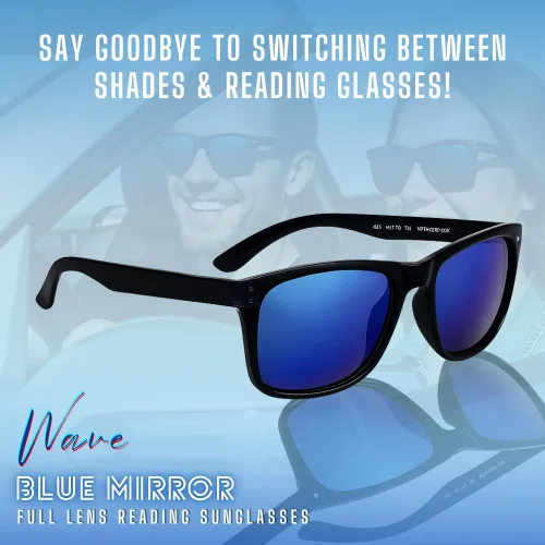 Miniatura 2 de proSPORT Lentes de sol de lectura para lectores con montura de cuerno con lentes de espejo azul para hombres y mujeres, no bifocales
