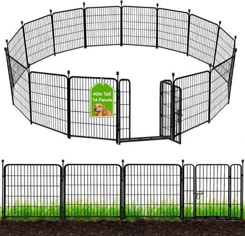 Miniatura 24 de ADAVIN Cercas y Bordes de Jardín de 32 Pulgadas (Alto), 1 Puerta + 3 Paneles Cerca para Perros Exterior para Patio, Cerca Barrera de Metal de Hierro