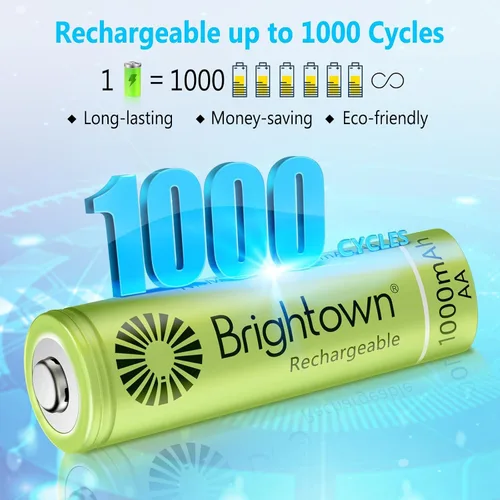 Miniatura 7 de Brightown Paquete de 4 pilas AAA de 800 mAh y 8 pilas recargables AA de 1000 mAh – Batería de alta capacidad NiMH de 1.2 V – Ideal para luces