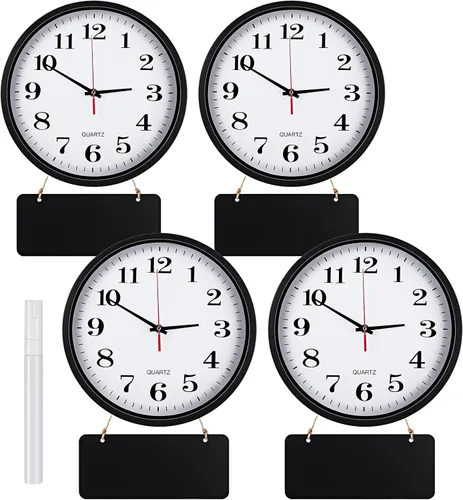 Miniatura 8 de Relojes de pared silenciosos con pizarras y marcador, relojes redondos de varias zonas horarias a pilas para el hogar, cocina, escuela, oficina