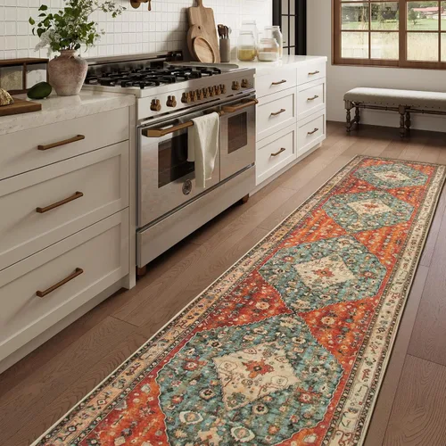 Miniatura 99 de Lahome Alfombra tribal bohemia de 2 x 3 pies, alfombra verde pequeña para entrada, suave, antideslizante, lavable, alfombra de baño bohemia de pelo