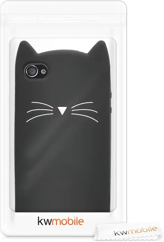 Miniatura 7 de kwmobile Funda compatible con Apple iPhone 4 y 4S - Cat Case Soft Cute Funda protectora de silicona - Negro/Blanco