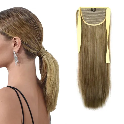 Miniatura 9 de Extensión de cabello sintético rizado con clip, cola de caballo larga, con clip, para niñas, mujeres y mujeres