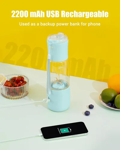 Miniatura 6 de EASEHOLD Licuadora personal portátil para licuados de frutas, mini licuadora rápida de jugo fresco sobre la marcha con 6 cuchillas, recargable, sin