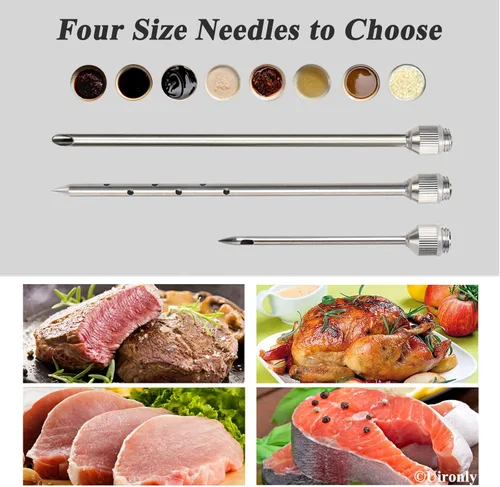 Miniatura 3 de Inyector de carne de acero inoxidable con 4 agujas de inyector de adobo profesional para parrilla, ahumador, barbacoa, manual de usuario, libro