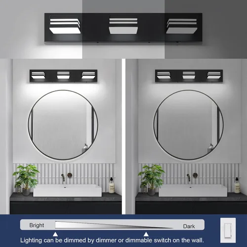 Miniatura 3 de Moderna lámpara LED para tocador de baño (3 luces, 24 pulgadas) (5CCT, regulable), negro mate moderno para pared de baño
