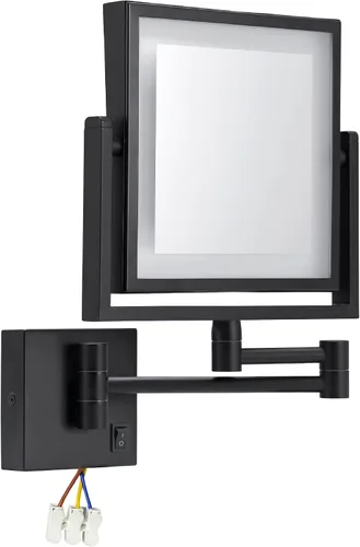 Espejo de tocador LED de maquillaje, cuadrado de doble cara iluminado espejo cosmético montado en la pared, espejos de baño, cableados, negro, 8