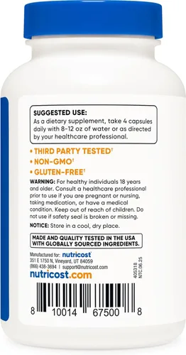 Miniatura 4 de Nutricost L-leucina 2,000 mg, 120 cápsulas vegetarianas, sin OMG, sin gluten, 30 porciones