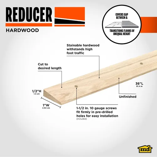 Miniatura 2 de M-D Building Products 85472 Reductor de madera sin terminar con tornillos de 1 pulgada x 36 pulgadas
