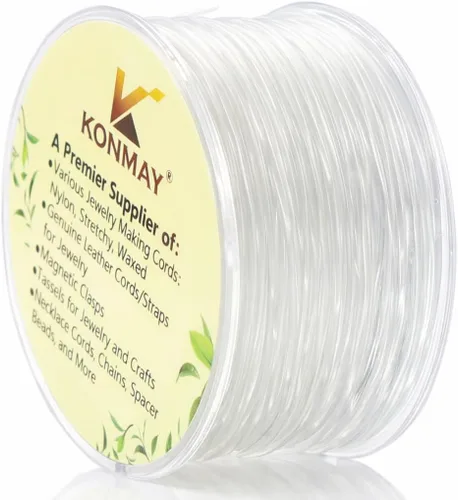 Miniatura 11 de KONMAY 1 rollo de cuerdas elásticas redondas de 0.024 in con estuche organizador, cordón elástico de cristal negro de 109 yardas para hacer pulseras