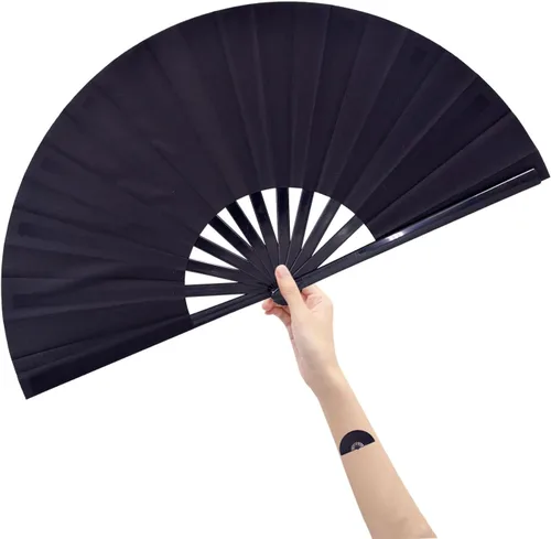 Miniatura 10 de Abanico grande plegable, abanico chino/japonés plegable, de mano, en nailon, para mujer, para regalo, para manualidades, abanico plegable para danza