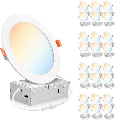 Miniatura 11 de PARMIDA - Paquete de 12 luces LED empotrables de 6 pulgadas regulables 5CCT ultrafina con caja de conexiones, 5 colores seleccionables