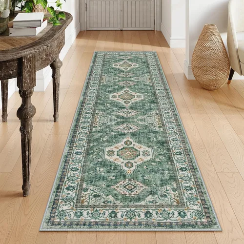 Miniatura 14 de Lahome Alfombra oriental lavable de área pequeña, 2 x 3 pies, para entrada, cocina, ultra fina, suave, tapete antideslizante para puerta de Azul