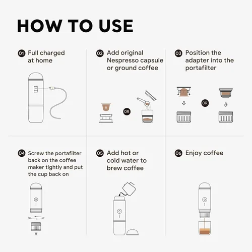 Miniatura 9 de i Cafilas Máquina de café espresso portátil autocalentable Cafetera a batería para acampar sin electricidad Café molido 2 en 1 y cápsula NS 19