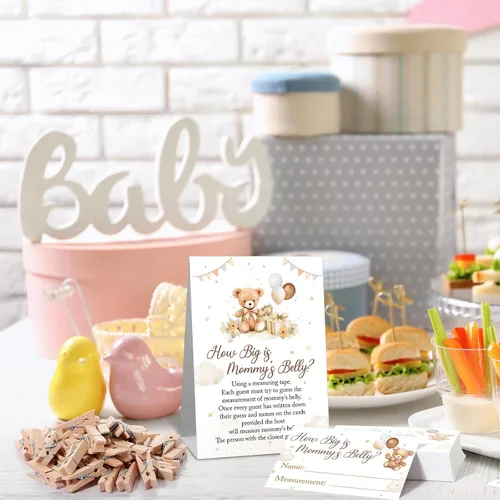 Miniatura 5 de Suzile 105 piezas de juegos de baby shower con tema de oso, incluyen How Big is Mommy's Belly Game Measure Mommy's Belly Sign Don't Say Baby Sign
