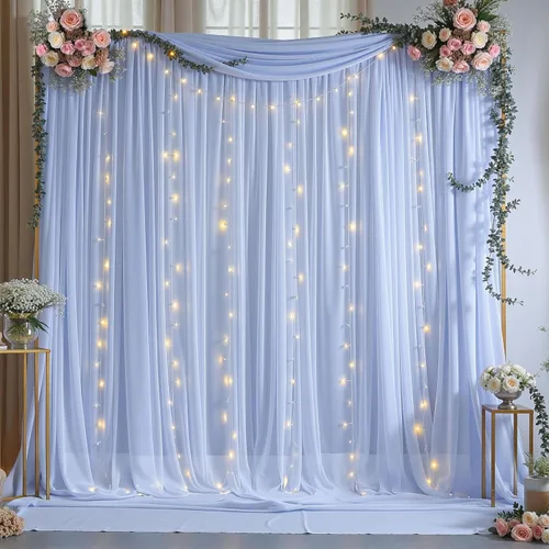 Miniatura 8 de Cortinas de fondo azul bebé de 10 pies x 10 pies, tela de gasa chiffon transparente sin arrugas, tela de fondo fotográfico drapeada para arco