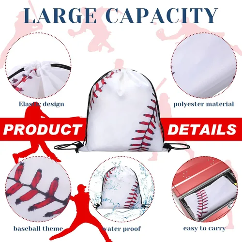 Miniatura 3 de Roowest 24 bolsas de recuerdos de fiesta de béisbol con pulseras con cordón de béisbol, bolsas de regalo para niños, suministros de fiesta