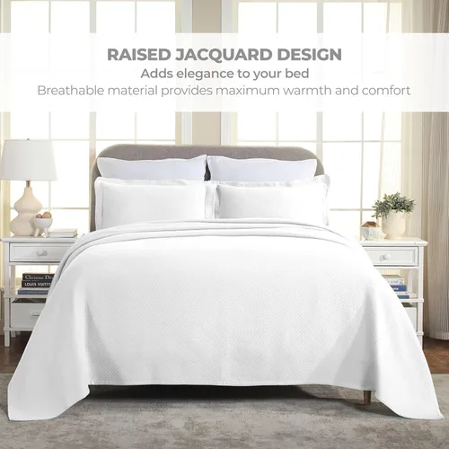 Miniatura 4 de Cubrecama doble Superior Diamond Solitaire de algodón de primera calidad Jacquard Matelassé con fundas de almohada a tono, color aguamarina, Blanco