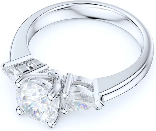 Miniatura 3 de Sterling Silver Three Stone 1CT Simulated Round Cut And Pearl Shape Diamond or Moissanite Promise Engagement Ring