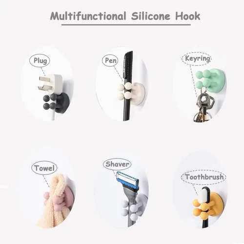 Miniatura 2 de 6 soportes de silicona impermeables para cepillos de dientes, ganchos autoadhesivos multifunción para colgar llaves, ropa, toalla, cable