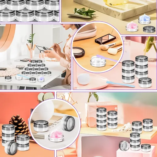 Miniatura 5 de 100 paquetes de botes de plástico de 3 g con tapas, botes de cosméticos redondos transparentes de 3 ml, botes de maquillaje de 3 gramos