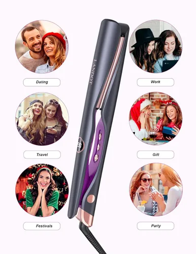Miniatura 8 de LANDOT Plancha para el cabello y rizador 2 en 1: crea ondas de salón, rizos y estilos lisos en casa Placas flotantes, anti-frizz y sin enredos