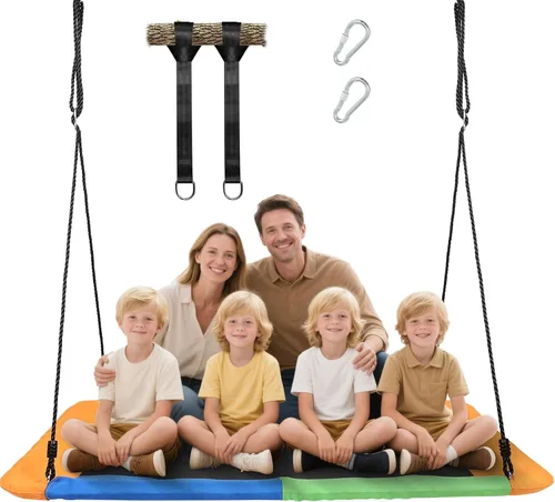 Miniatura 8 de Columpio de árbol rectangular gigante de 60 pulgadas para niños y adultos, resistente al agua y duradero, columpio grande para árbol al aire libre