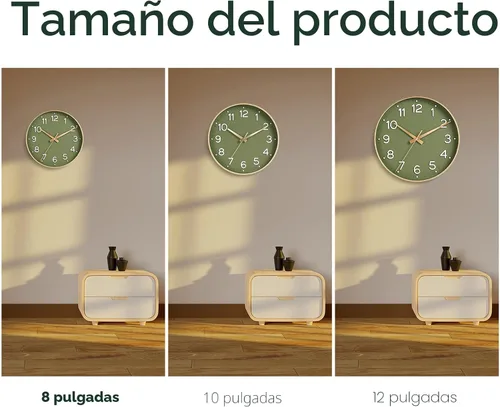 Miniatura 2 de Roymnie Reloj de pared verde, silencioso, funciona con pilas, 8 pulgadas, moderno, analógico, sin tictac, decorativo, para cocina, oficina, baño