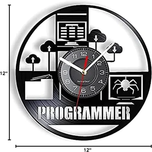 Miniatura 8 de Reloj de pared para dormitorio, programador, reloj de pared de vinilo, registro genuino, sistema de programación de computadora, retro, reloj