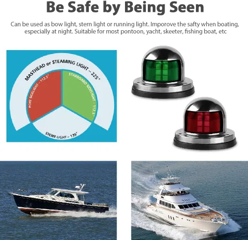Miniatura 6 de Acelane Un par de luces LED de navegación, luces rojas y verdes, luces marinas de señalización de vela de acero inoxidable de 12 V, puerto lateral