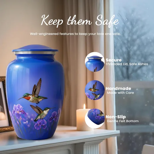 Miniatura 3 de Juego de 6 urnas funerarias decorativas de colibrí para cenizas de adultos hombres y mujeres, incluye 1 urna grande con 4 urnas conmemorativas