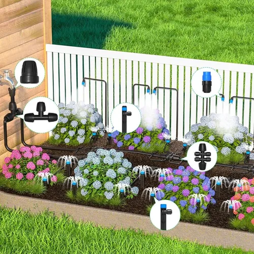 Miniatura 2 de Kit automático de riego por goteo para invernadero, patio y jardín - Sistema de riego de micro nebulización con boquillas ajustables, temporizador