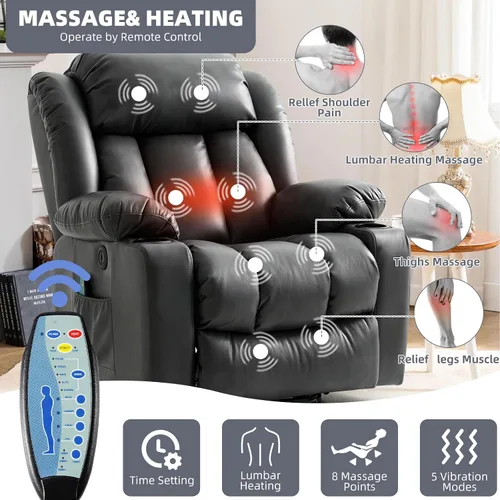 Miniatura 4 de Silla reclinable eléctrica con función de elevación para ancianos, sillas reclinables eléctricas para adultos con masaje y calor, portavasos