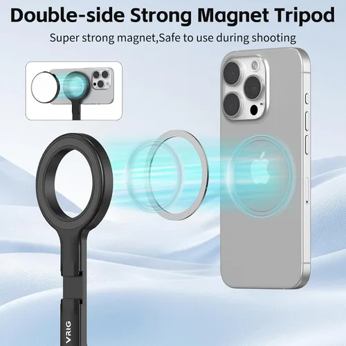 Miniatura 4 de VRIG TP-27 - Trípode magnético para selfie para iPhone con zapata fría, soporte giratorio de 360 grados para teléfono de viaje para grabación