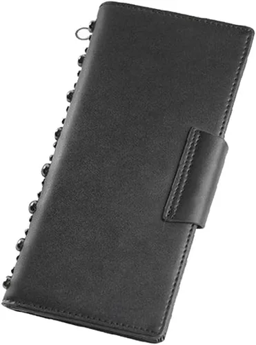 Miniatura 4 de Shinywear Monederos con tachuelas de calavera larga negra para mujer de cuero genuino, Negro -, Retro
