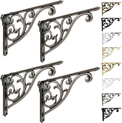 Miniatura 62 de Soportes de estante de 4 pulgadas, paquete de 4 soportes de pared de latón antiguo de alta resistencia, estantes decorativos de cocina victoriana