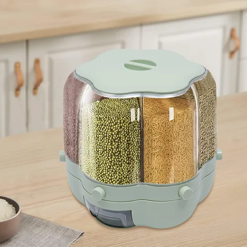 Miniatura 10 de Contenedor de almacenamiento de arroz y granos de 5 rejillas, dispensador de arroz y alimentos con cubo de almacenamiento de presión de un botón